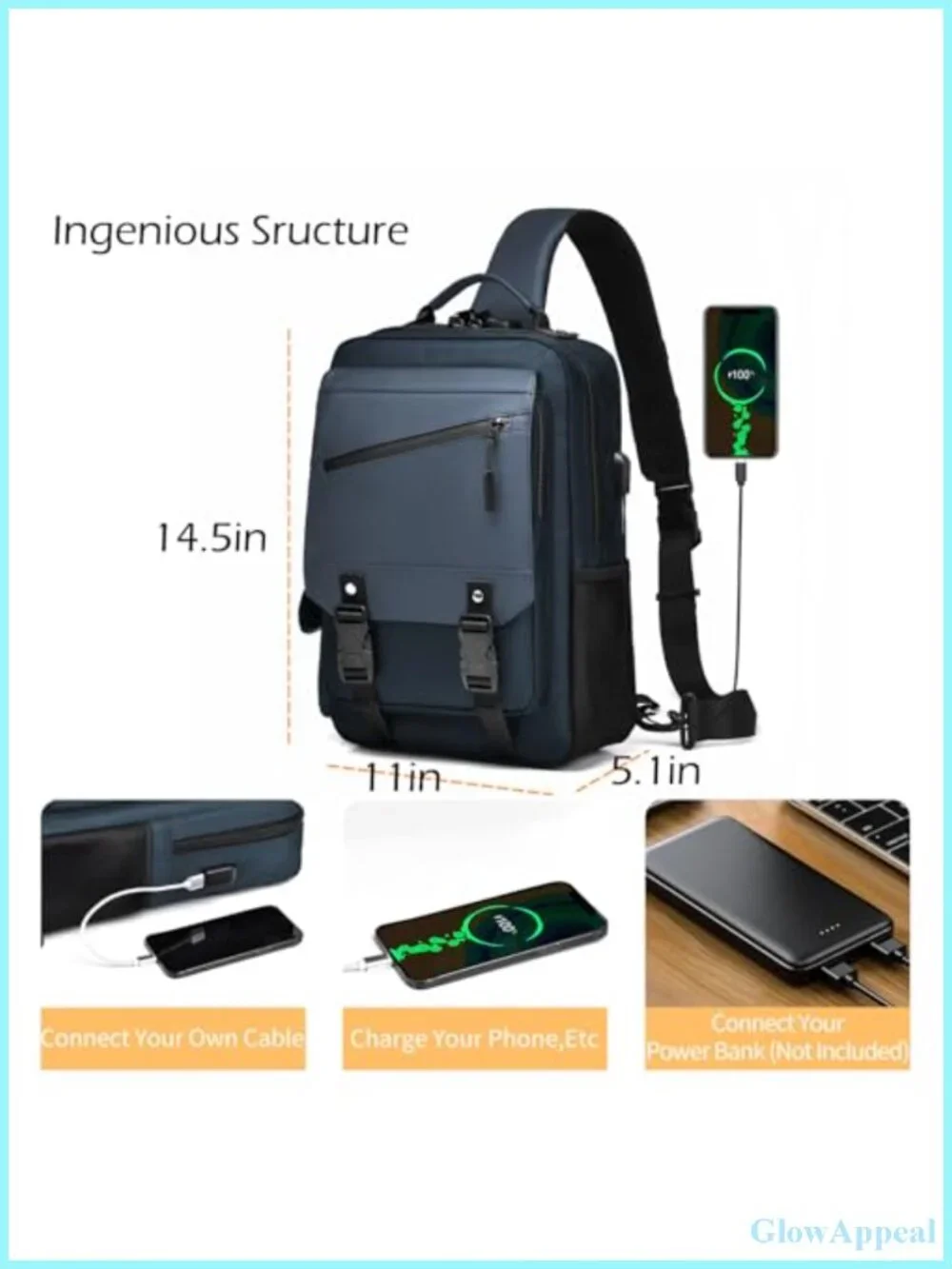 13L Water-Resistant Crossbody Messenger Bag Multi-Pocket Sling